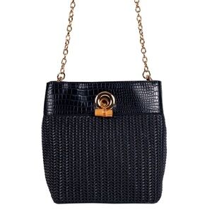 Sondra Roberts Woven Vegan Leather Bucket with Chain Shoulder Strap NWOT